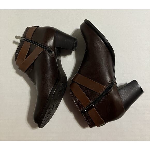 Womens Brighton Gaucho Leather Ankle Boots Block Heel Side Zip Brown 6.5 M - Picture 5 of 12